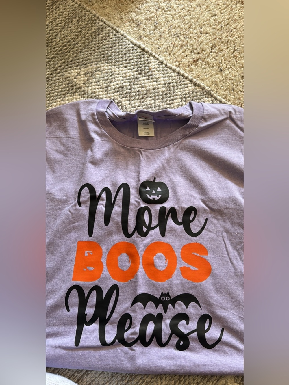 Gildan Lavender Short Sleeve Tee with Black and Orange Halloween Graphic
